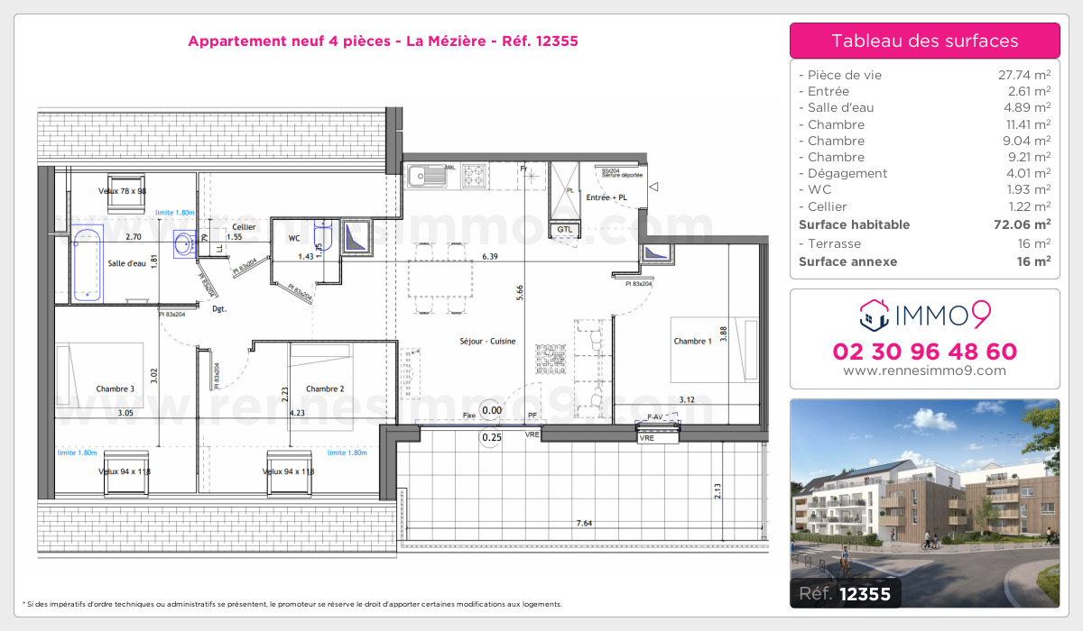 Plan et surfaces, Programme neuf Mézière Référence n° 12355