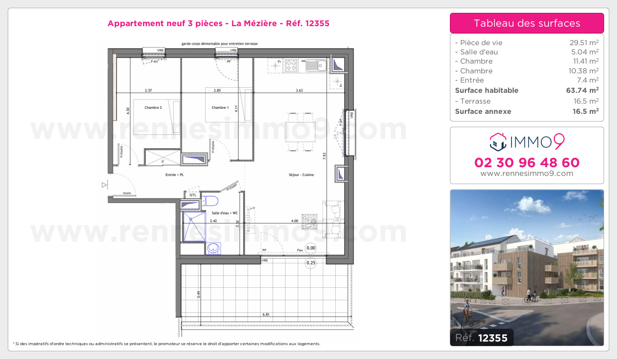 Plan et surfaces, Programme neuf Mézière Référence n° 12355