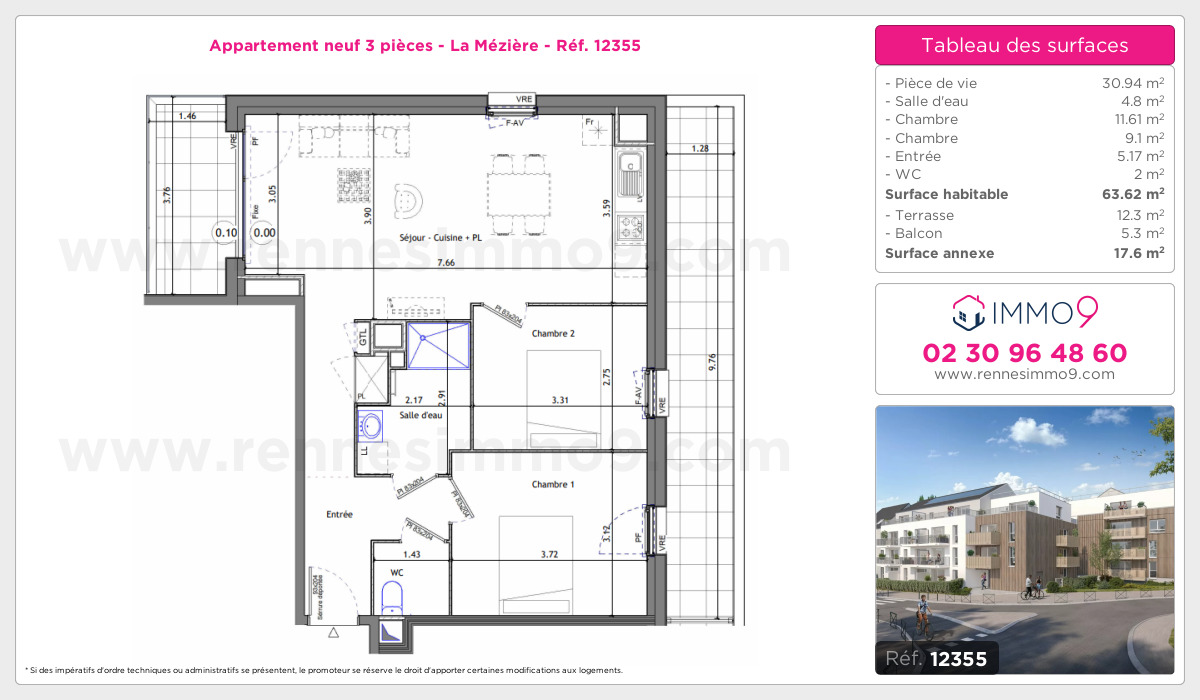 Plan et surfaces, Programme neuf Mézière Référence n° 12355