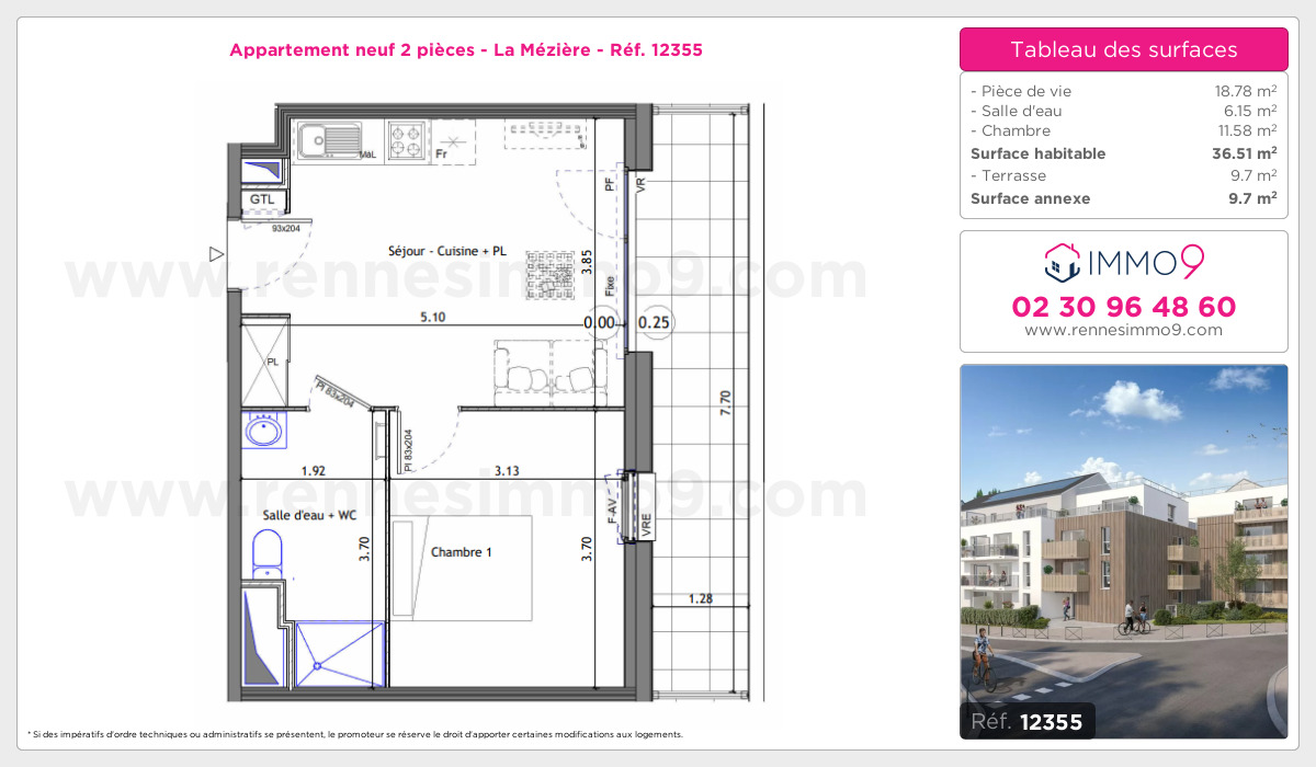 Plan et surfaces, Programme neuf Mézière Référence n° 12355