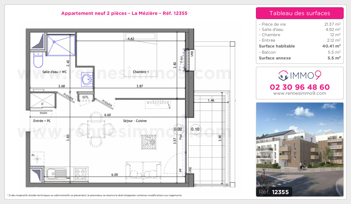 Plan et surfaces, Programme neuf Mézière Référence n° 12355