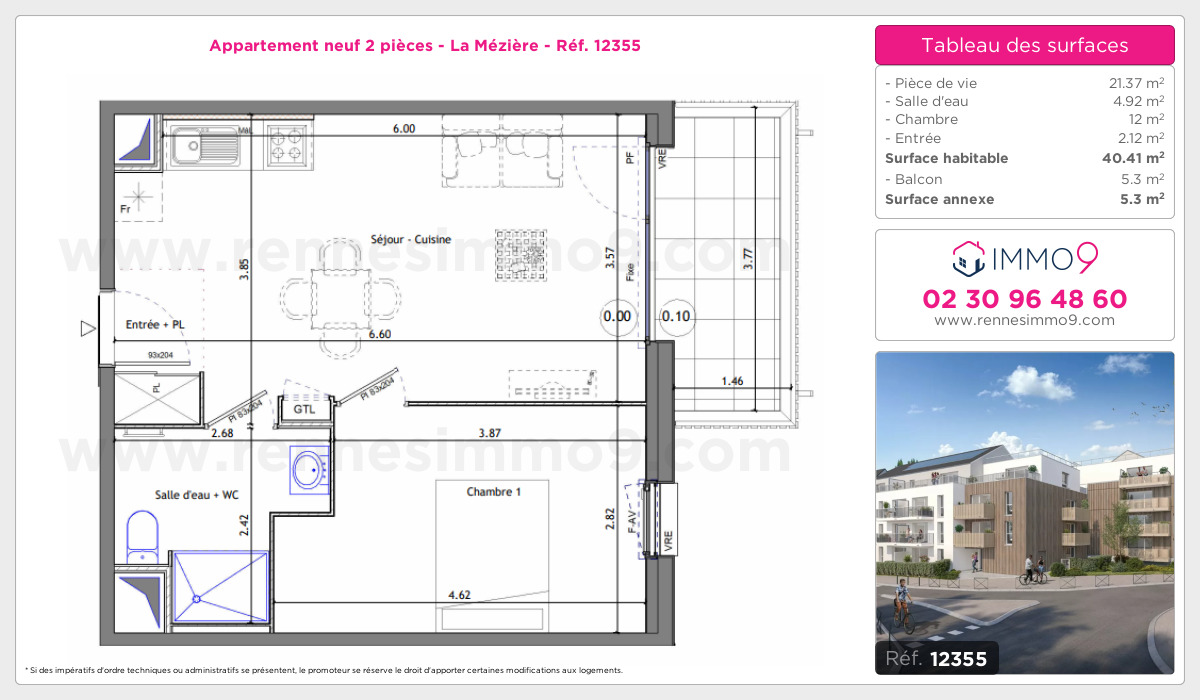 Plan et surfaces, Programme neuf Mézière Référence n° 12355