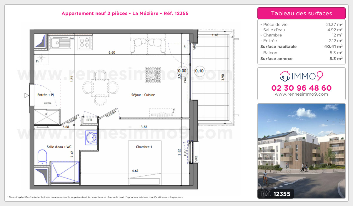 Plan et surfaces, Programme neuf Mézière Référence n° 12355