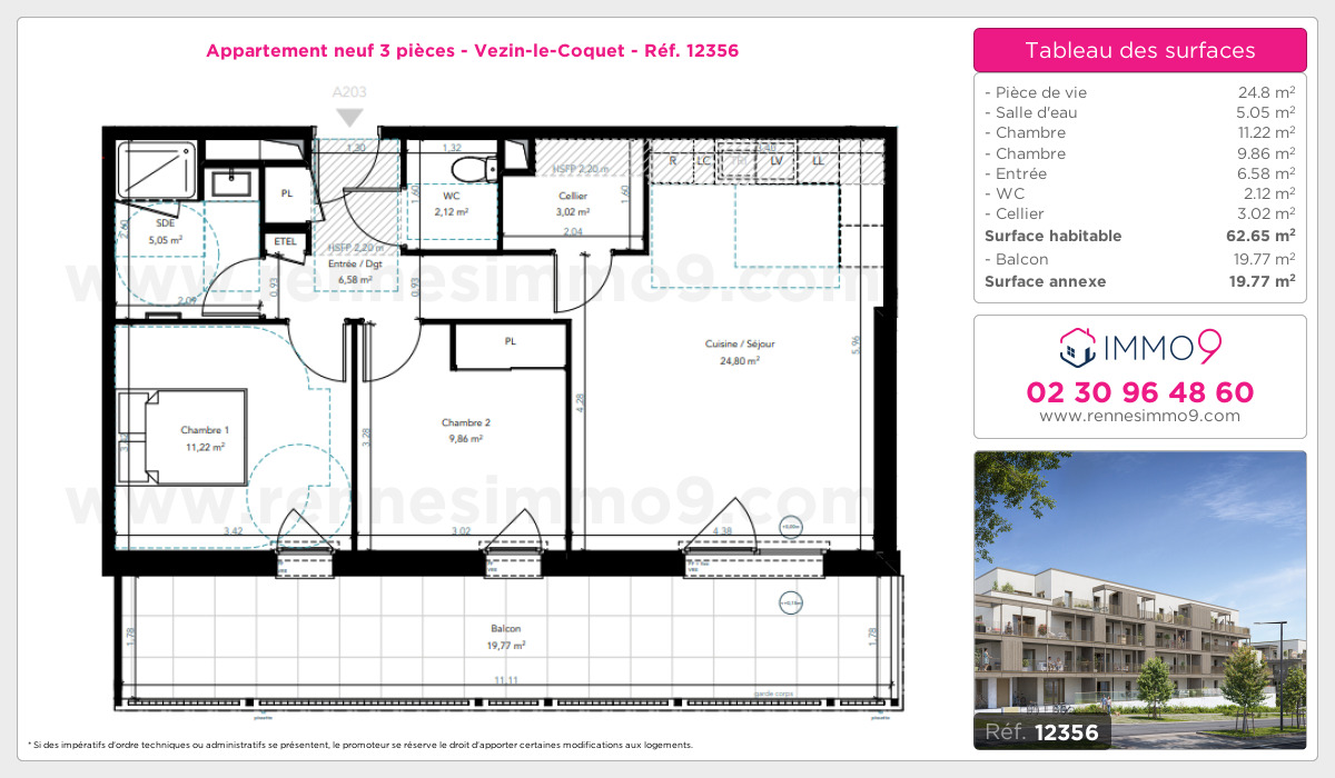 Plan et surfaces, Programme neuf Vezin-le-Coquet Référence n° 12356