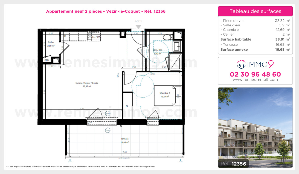 Plan et surfaces, Programme neuf Vezin-le-Coquet Référence n° 12356