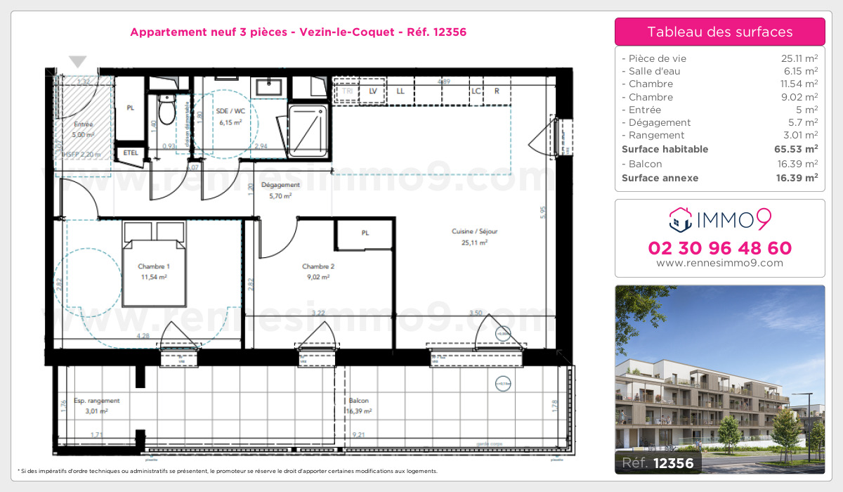 Plan et surfaces, Programme neuf Vezin-le-Coquet Référence n° 12356