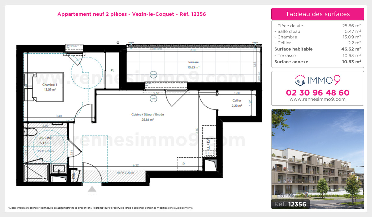 Plan et surfaces, Programme neuf Vezin-le-Coquet Référence n° 12356