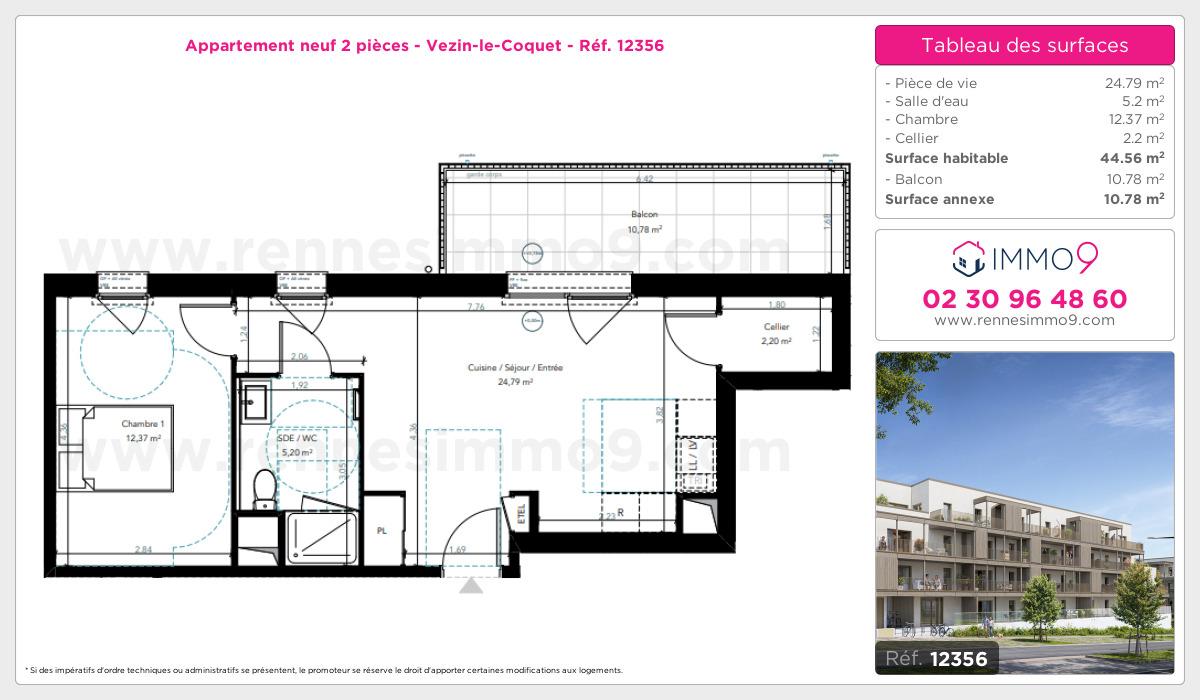 Plan et surfaces, Programme neuf Vezin-le-Coquet Référence n° 12356