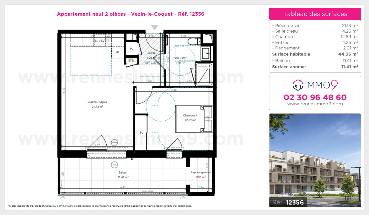 Plan et surfaces, Programme neuf Vezin-le-Coquet Référence n° 12356