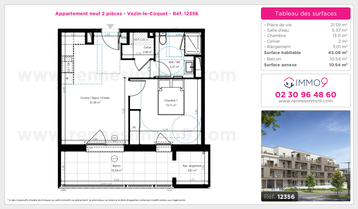 Plan et surfaces, Programme neuf Vezin-le-Coquet Référence n° 12356