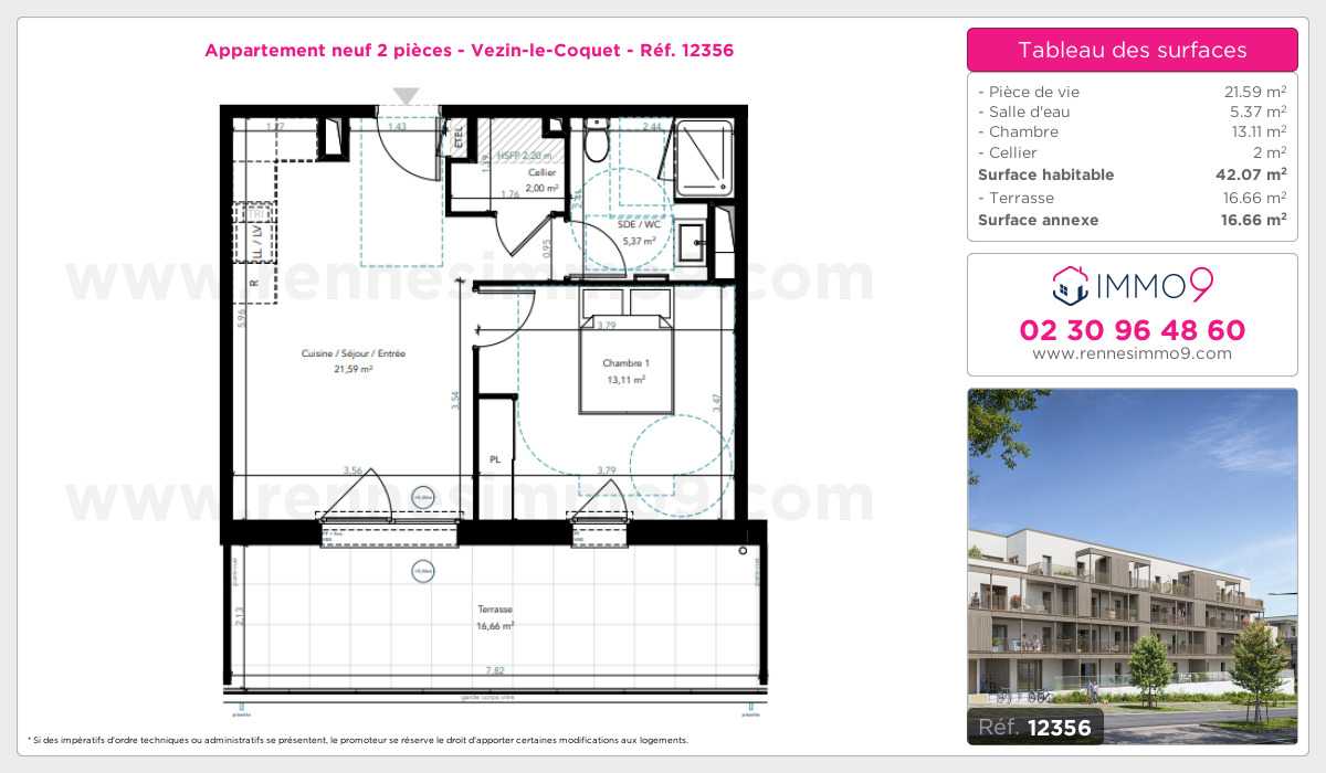Plan et surfaces, Programme neuf Vezin-le-Coquet Référence n° 12356
