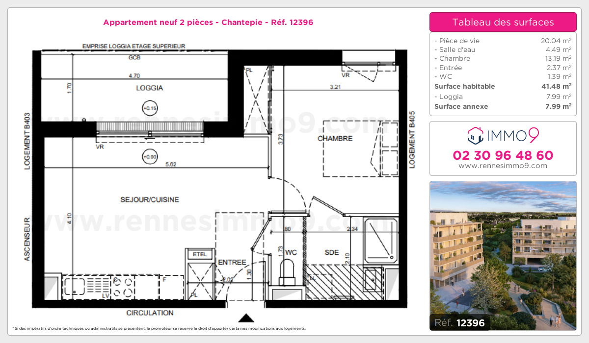 Plan et surfaces, Programme neuf Chantepie Référence n° 12396