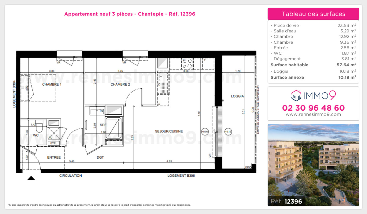 Plan et surfaces, Programme neuf Chantepie Référence n° 12396