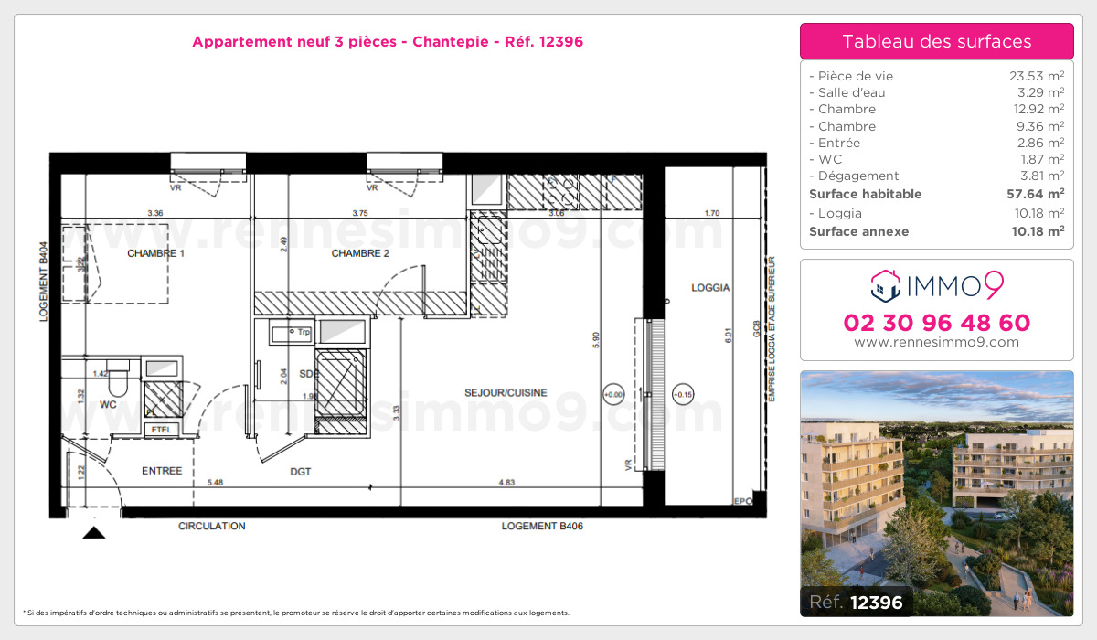 Plan et surfaces, Programme neuf Chantepie Référence n° 12396