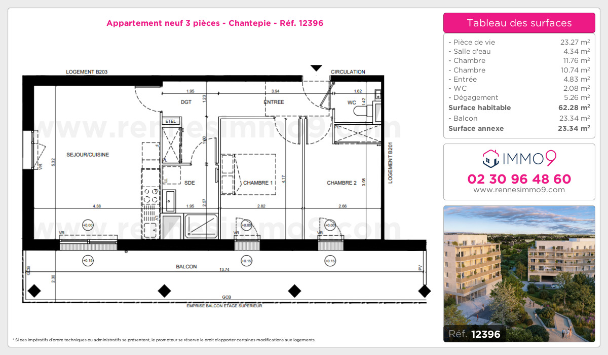 Plan et surfaces, Programme neuf Chantepie Référence n° 12396