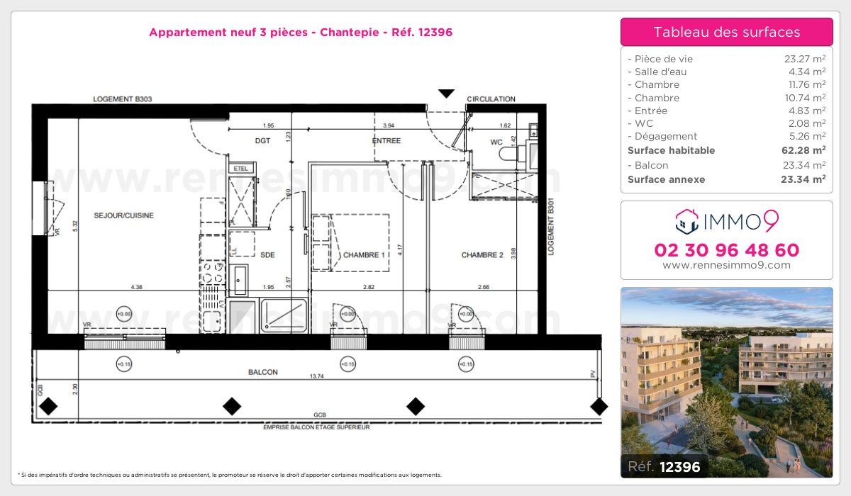 Plan et surfaces, Programme neuf Chantepie Référence n° 12396
