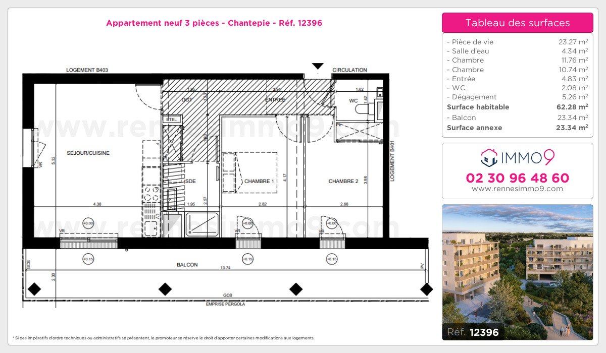 Plan et surfaces, Programme neuf Chantepie Référence n° 12396