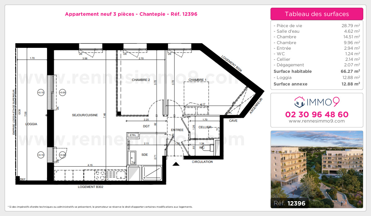 Plan et surfaces, Programme neuf Chantepie Référence n° 12396