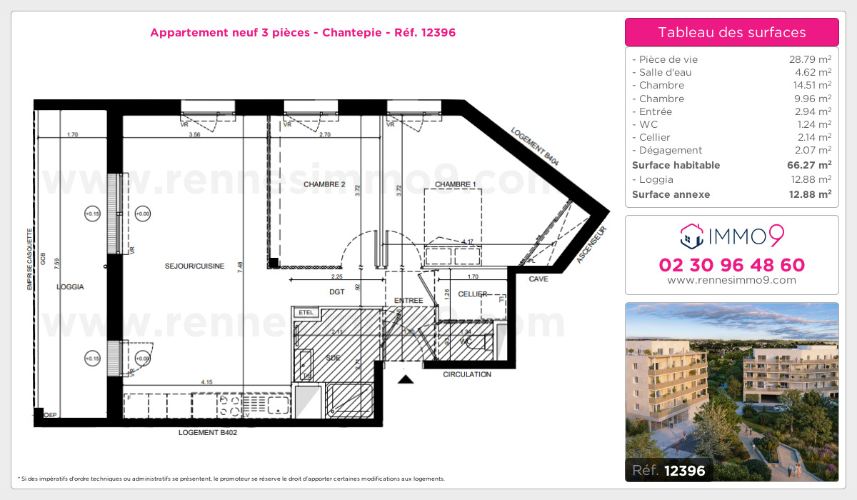 Plan et surfaces, Programme neuf Chantepie Référence n° 12396