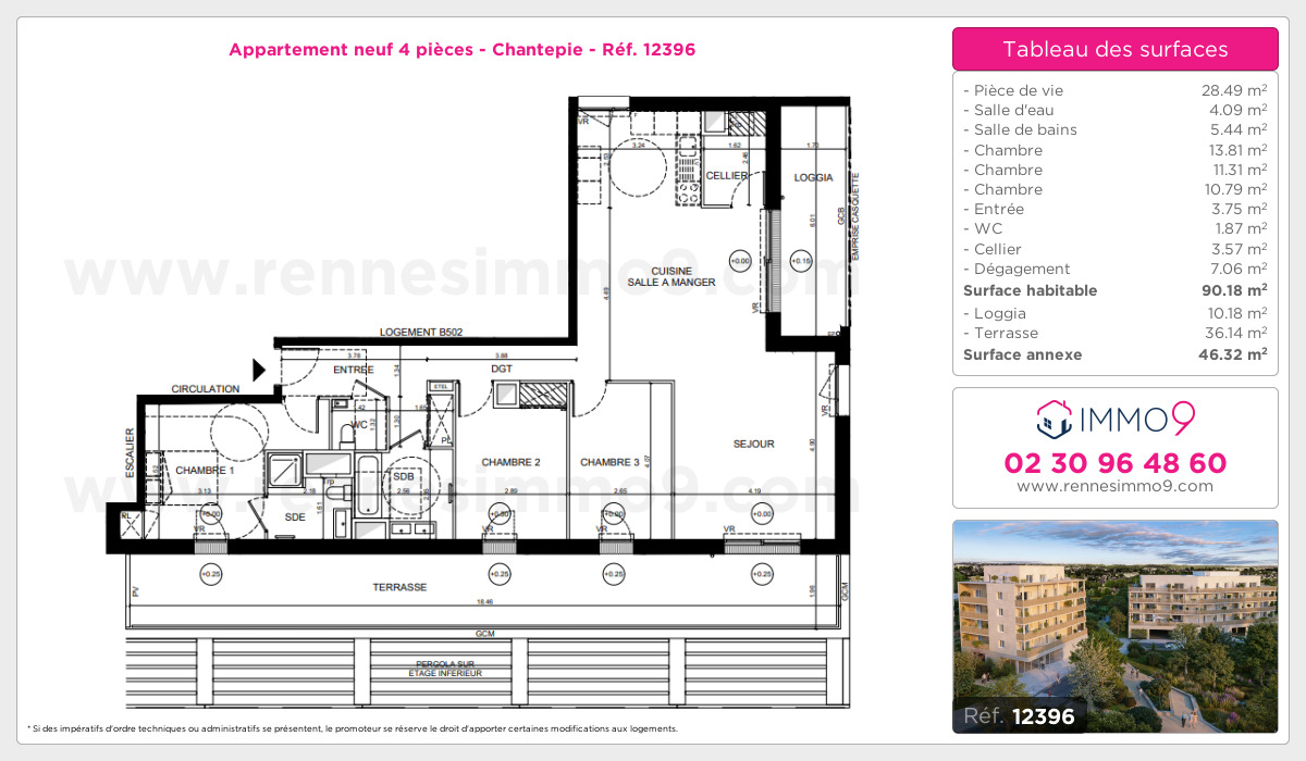 Plan et surfaces, Programme neuf Chantepie Référence n° 12396