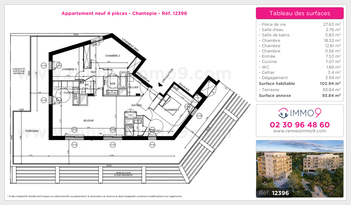 Plan et surfaces, Programme neuf Chantepie Référence n° 12396