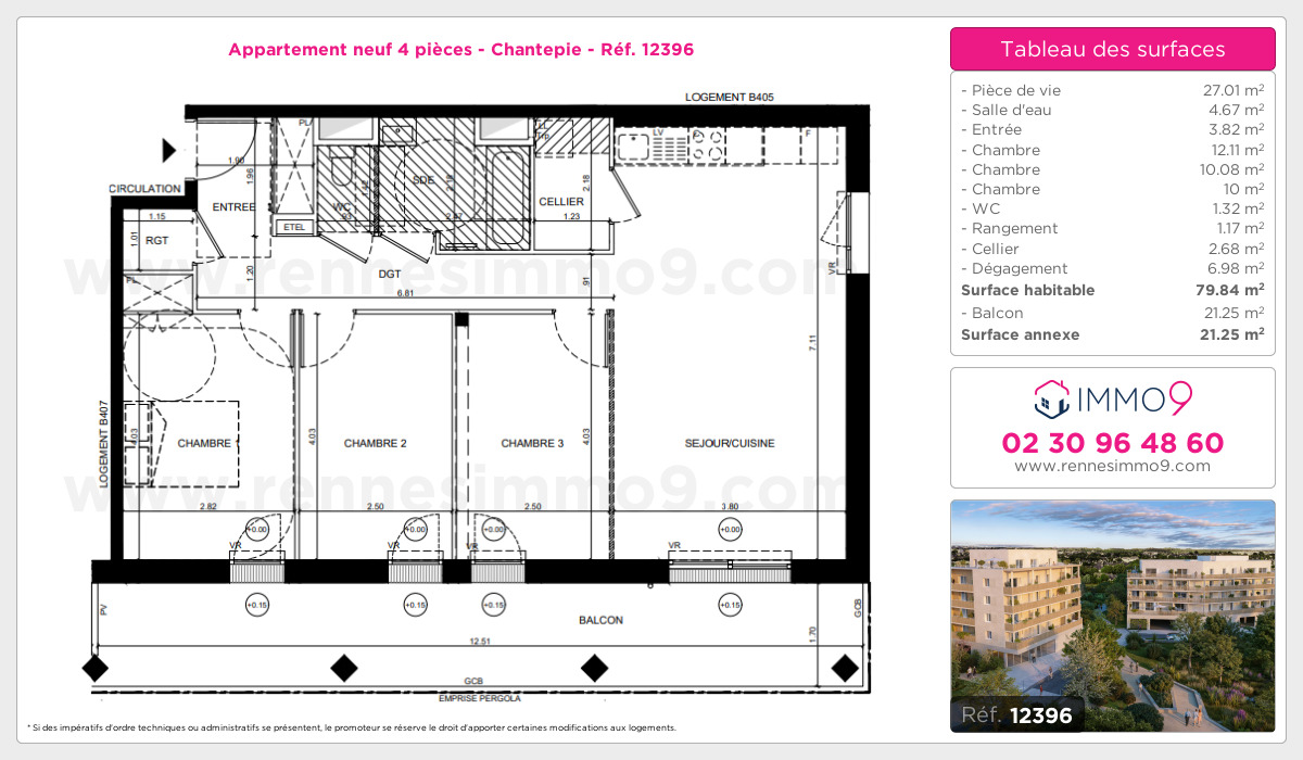 Plan et surfaces, Programme neuf Chantepie Référence n° 12396