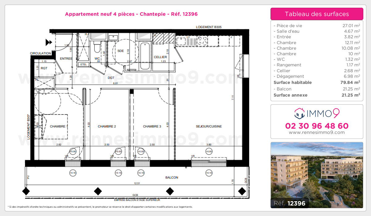 Plan et surfaces, Programme neuf Chantepie Référence n° 12396