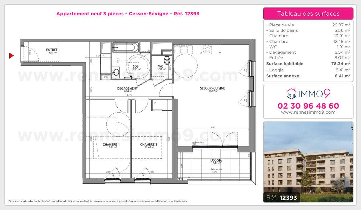 Plan et surfaces, Programme neuf Cesson-Sévigné Référence n° 12393