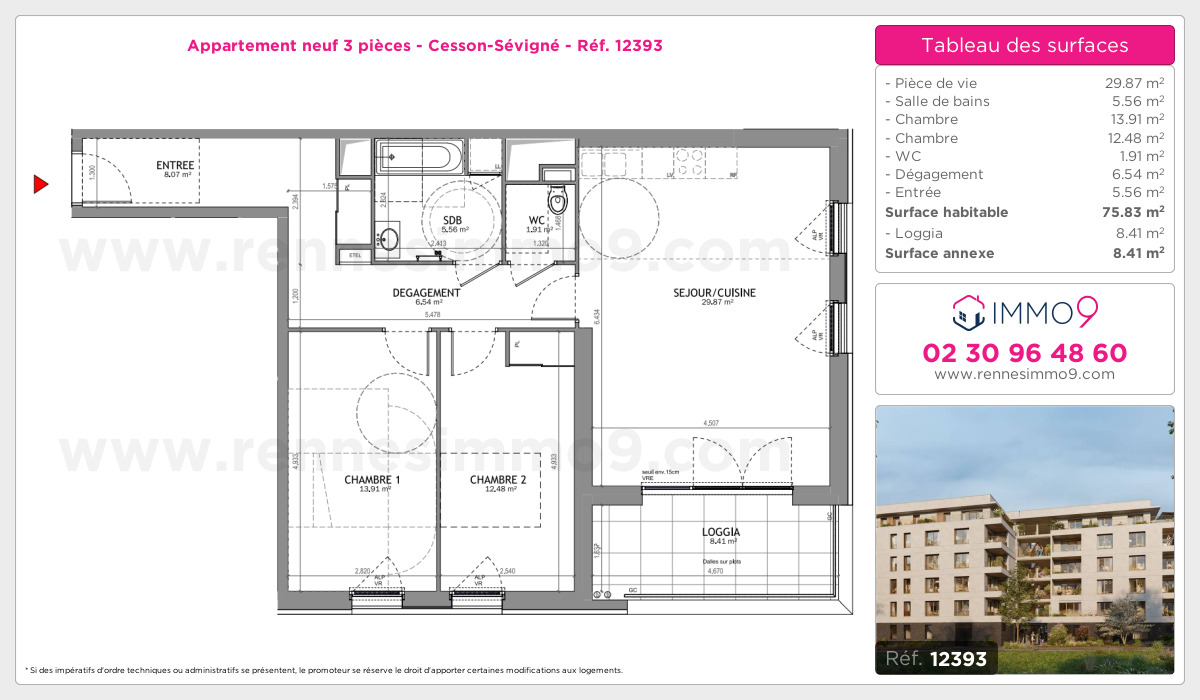Plan et surfaces, Programme neuf Cesson-Sévigné Référence n° 12393