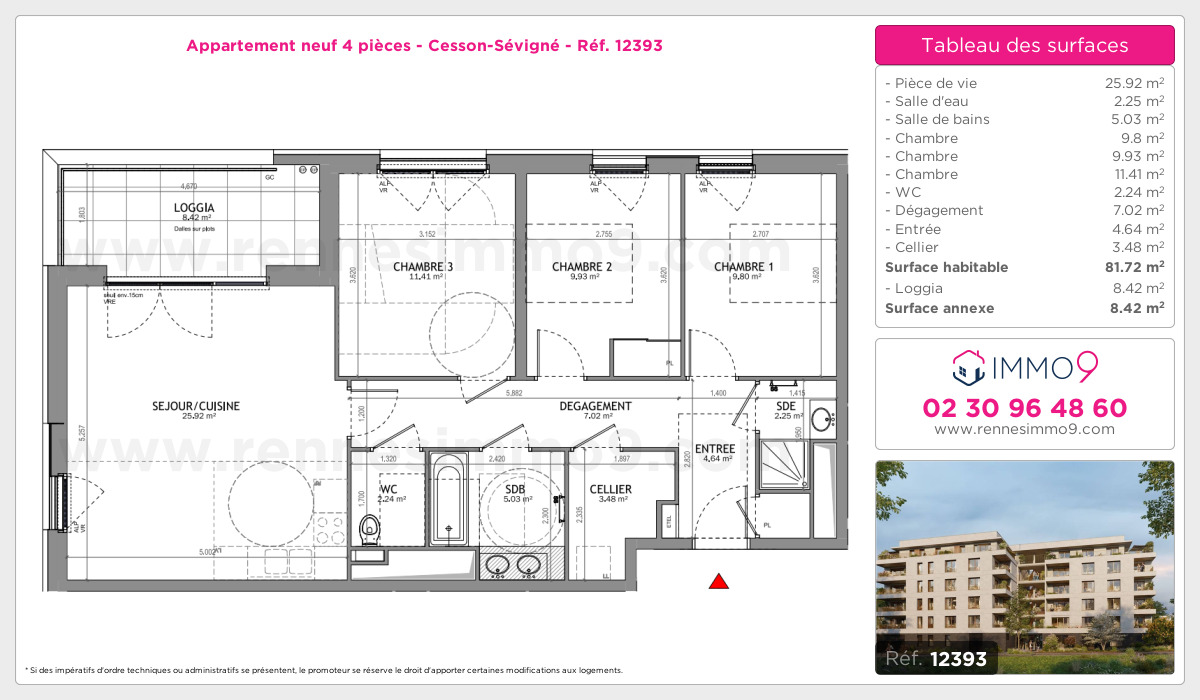 Plan et surfaces, Programme neuf Cesson-Sévigné Référence n° 12393