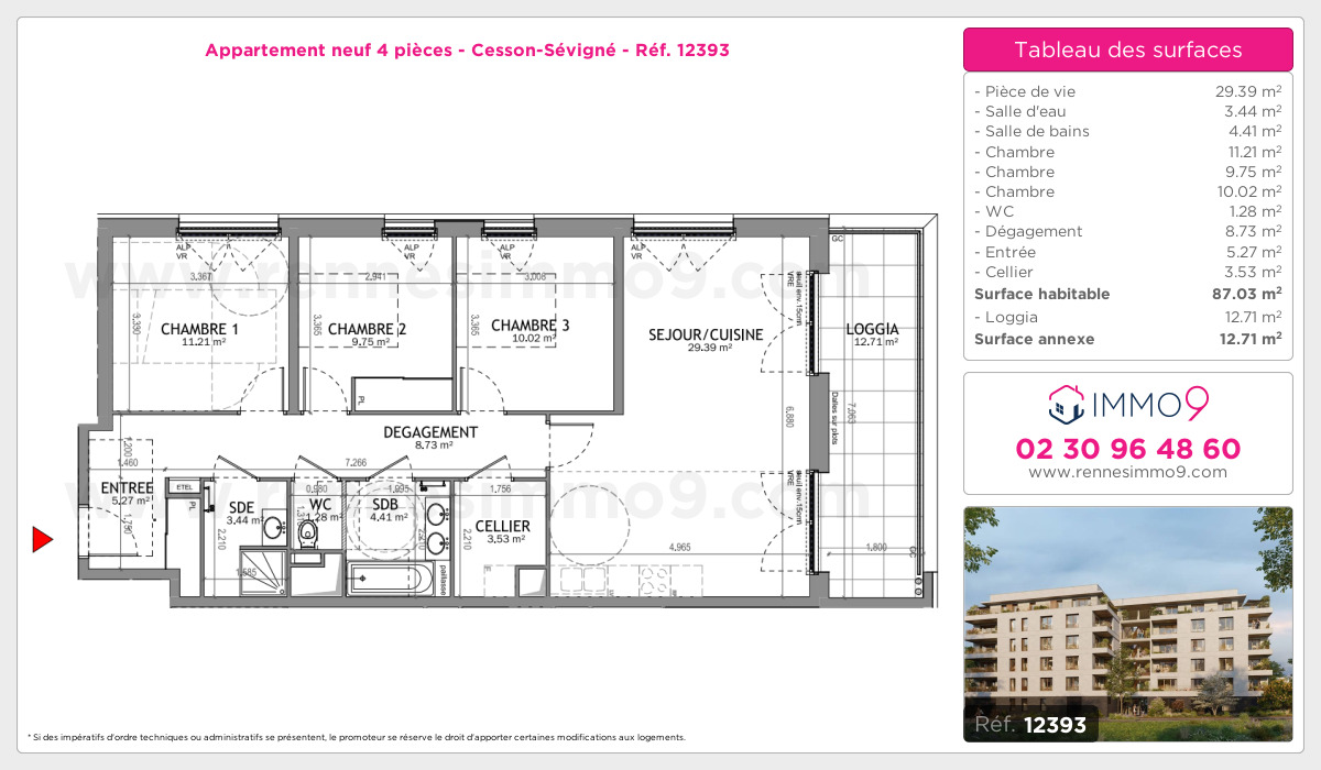 Plan et surfaces, Programme neuf Cesson-Sévigné Référence n° 12393