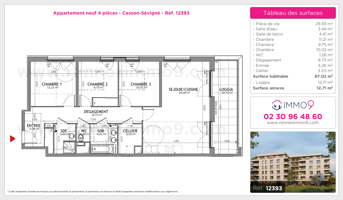 Plan et surfaces, Programme neuf Cesson-Sévigné Référence n° 12393
