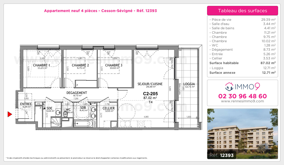 Plan et surfaces, Programme neuf Cesson-Sévigné Référence n° 12393