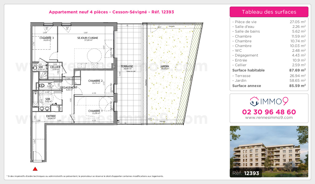 Plan et surfaces, Programme neuf Cesson-Sévigné Référence n° 12393
