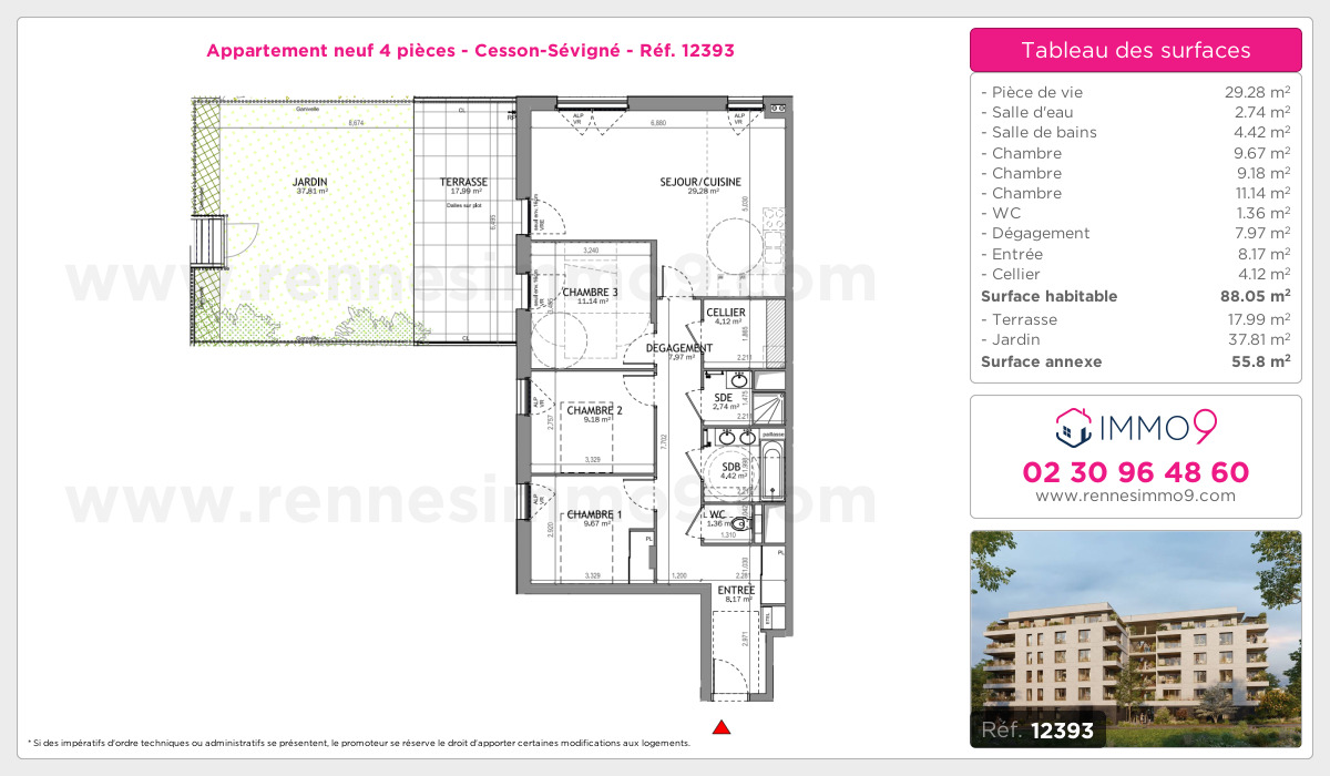 Plan et surfaces, Programme neuf Cesson-Sévigné Référence n° 12393