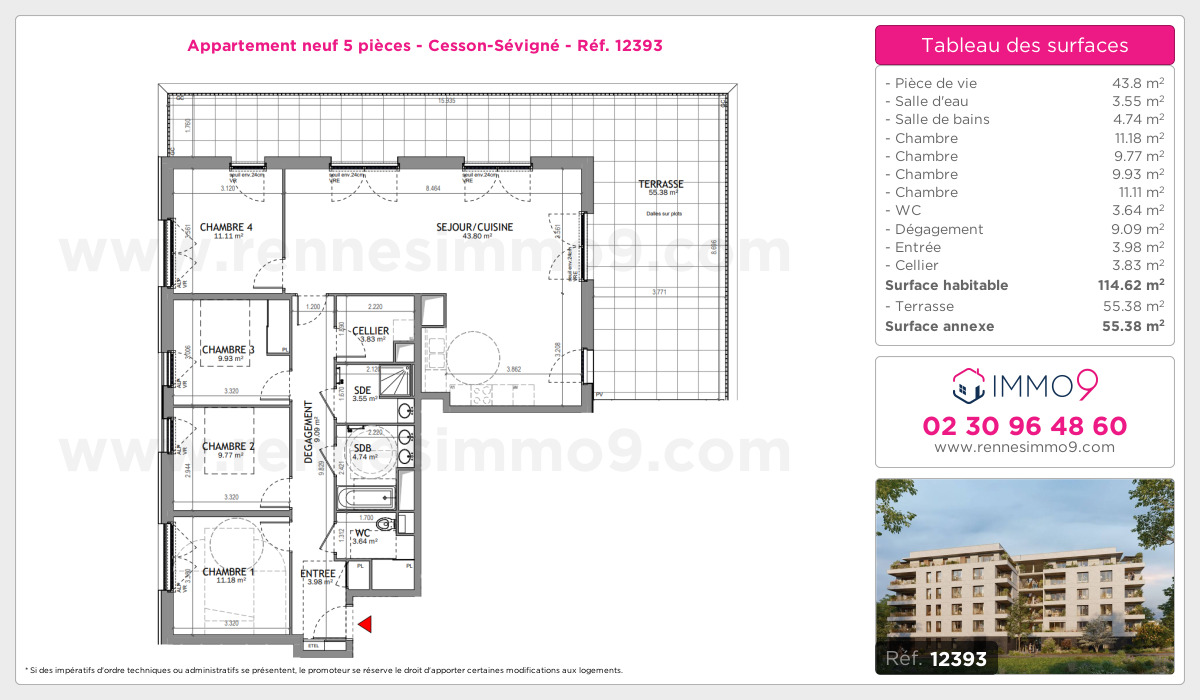 Plan et surfaces, Programme neuf Cesson-Sévigné Référence n° 12393