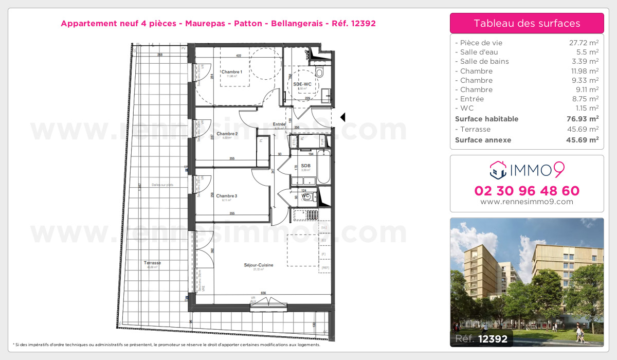 Plan et surfaces, Programme neuf Rennes : Maurepas - Patton - Bellangerais Référence n° 12392