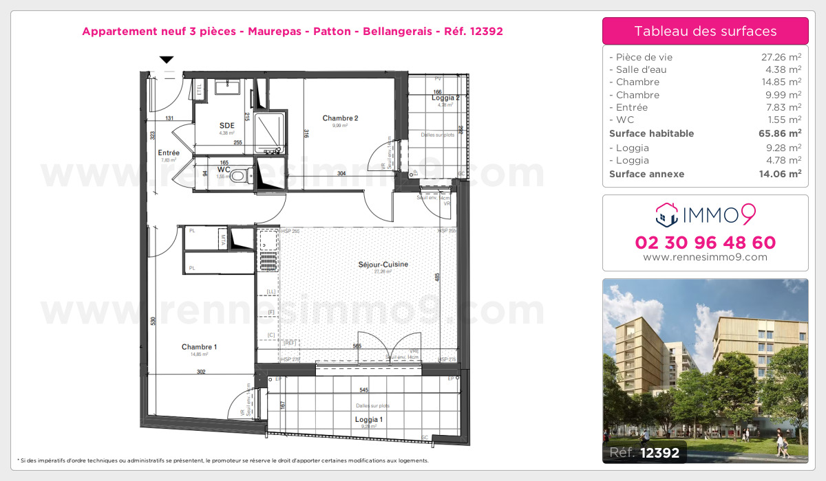 Plan et surfaces, Programme neuf Rennes : Maurepas - Patton - Bellangerais Référence n° 12392