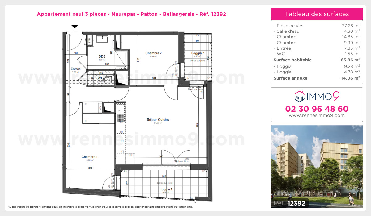 Plan et surfaces, Programme neuf Rennes : Maurepas - Patton - Bellangerais Référence n° 12392