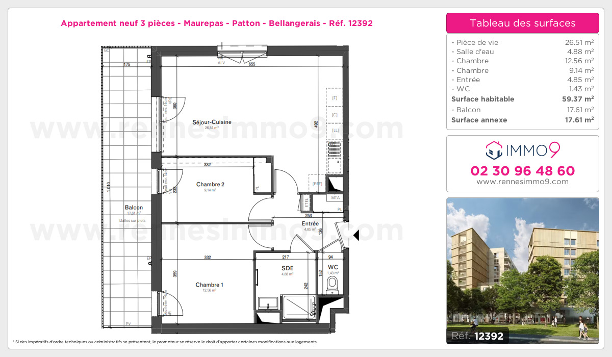 Plan et surfaces, Programme neuf Rennes : Maurepas - Patton - Bellangerais Référence n° 12392