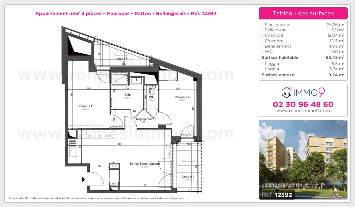 Plan et surfaces, Programme neuf Rennes : Maurepas - Patton - Bellangerais Référence n° 12392