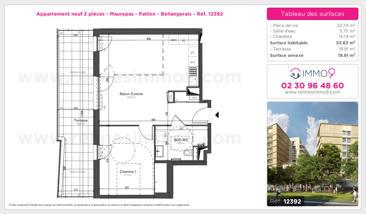 Plan et surfaces, Programme neuf Rennes : Maurepas - Patton - Bellangerais Référence n° 12392