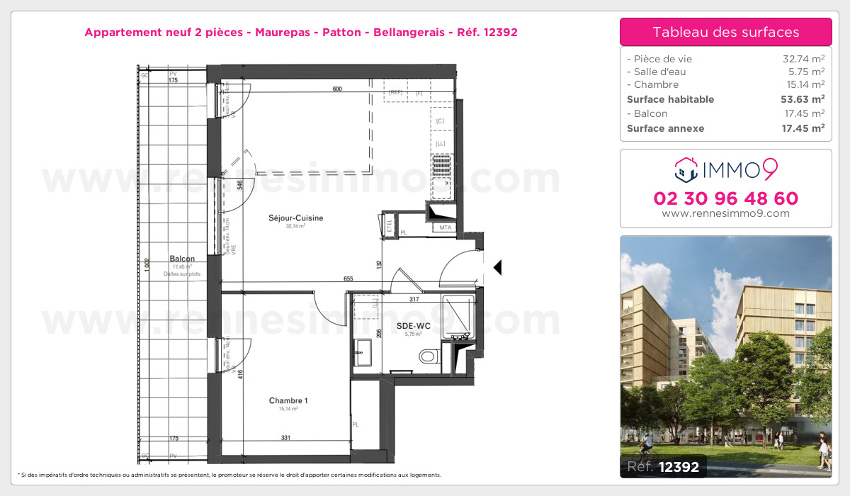 Plan et surfaces, Programme neuf Rennes : Maurepas - Patton - Bellangerais Référence n° 12392