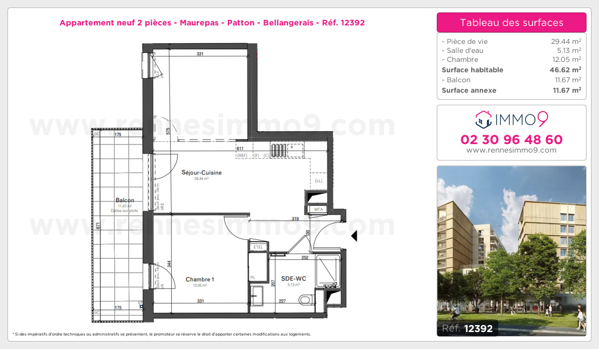 Plan et surfaces, Programme neuf Rennes : Maurepas - Patton - Bellangerais Référence n° 12392