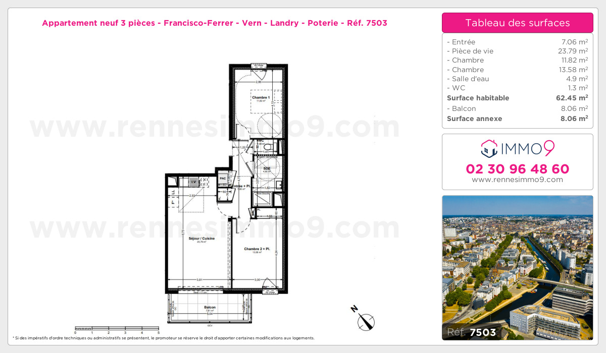 Plan et surfaces, Programme neuf Rennes : Francisco-Ferrer - Vern - Landry - Poterie Référence n° 7503
