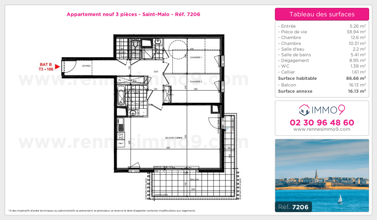Plan et surfaces, Programme neuf Saint-Malo Référence n° 7206