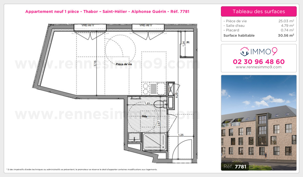 Plan et surfaces, Programme neuf Rennes : Thabor – Saint-Hélier - Alphonse Guérin Référence n° 7781