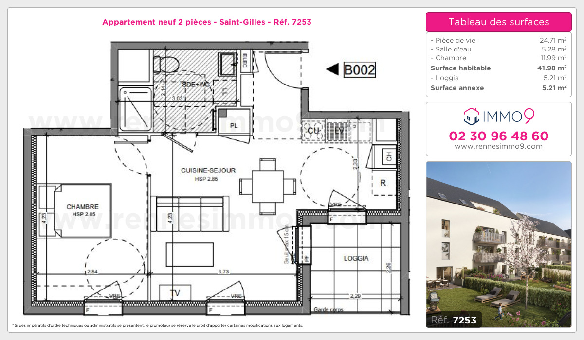 Plan et surfaces, Programme neuf Saint-Gilles Référence n° 7253