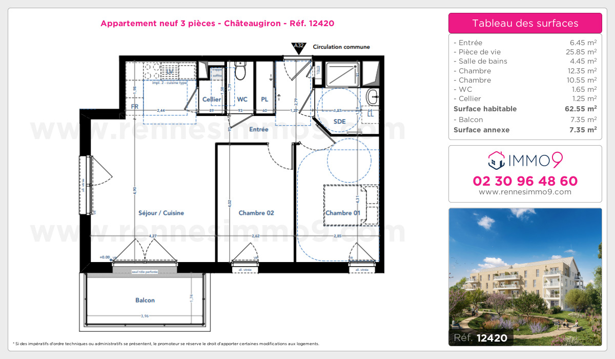 Plan et surfaces, Programme neuf Châteaugiron Référence n° 12420