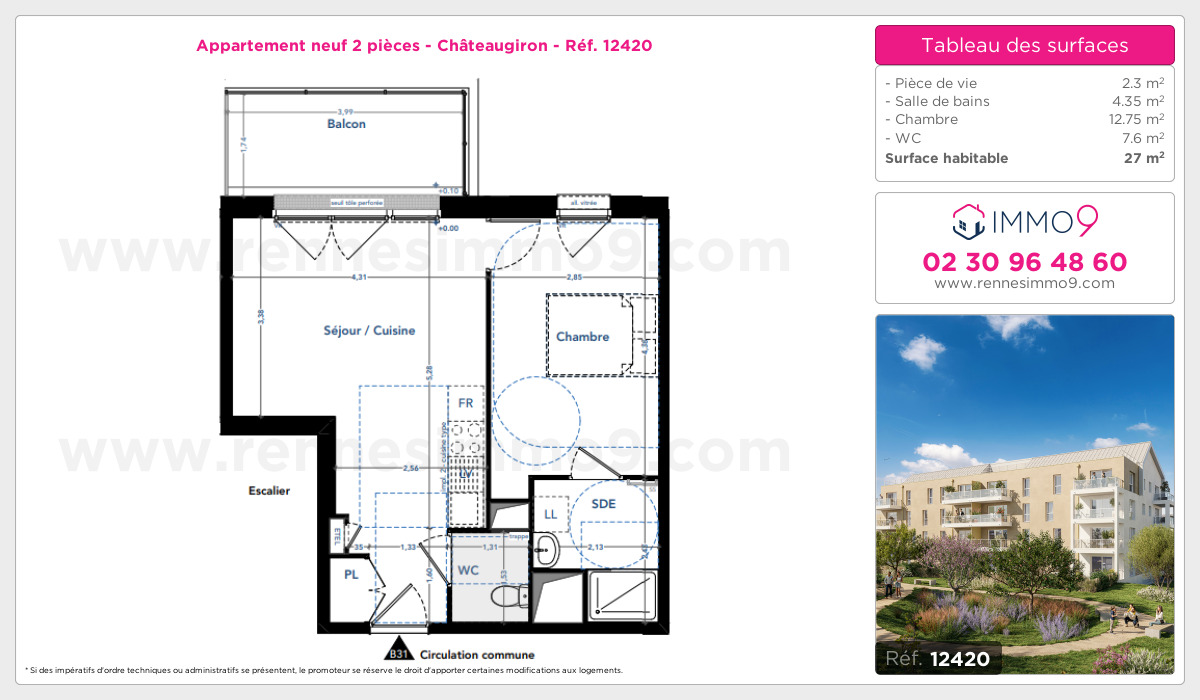 Plan et surfaces, Programme neuf Châteaugiron Référence n° 12420